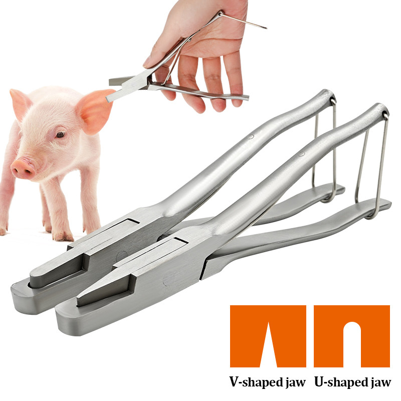 Stainless Steel Pig Ear Notcher Plier Livestock Farm Animal V Shape U shape Clamp Ear Mark for Pig F