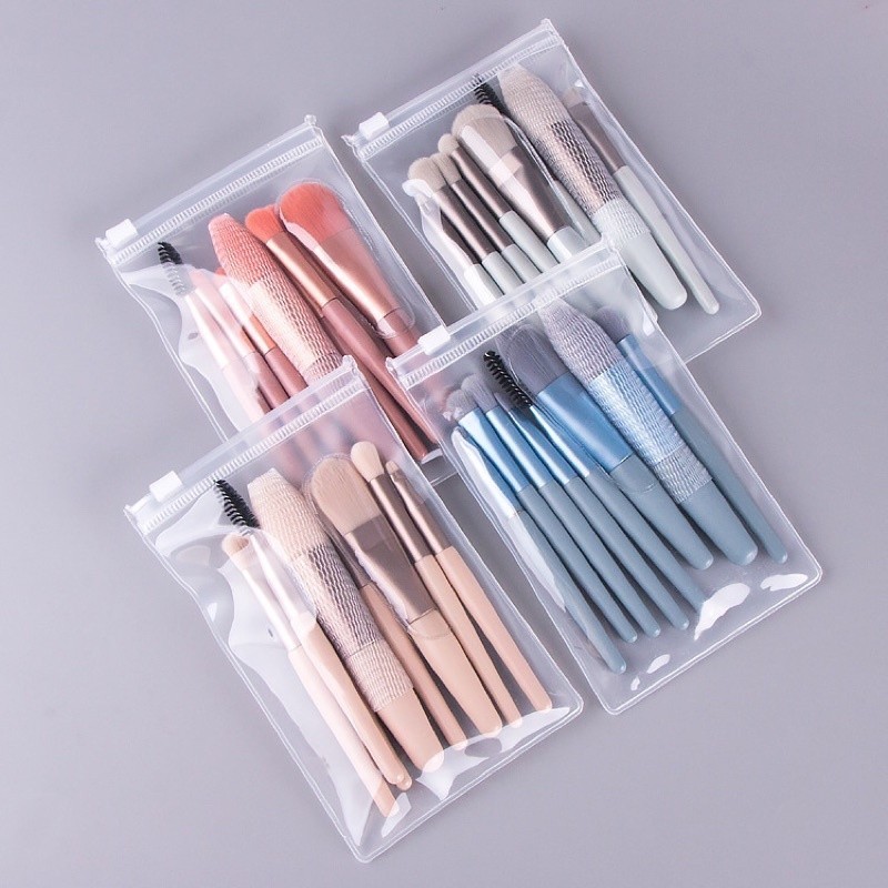 BISA COD.  Brush Makeup Set Free Puch (isi 8 Pcs) Mini Travel Complete Kuas Makeup Free Pouch Isi 8 
