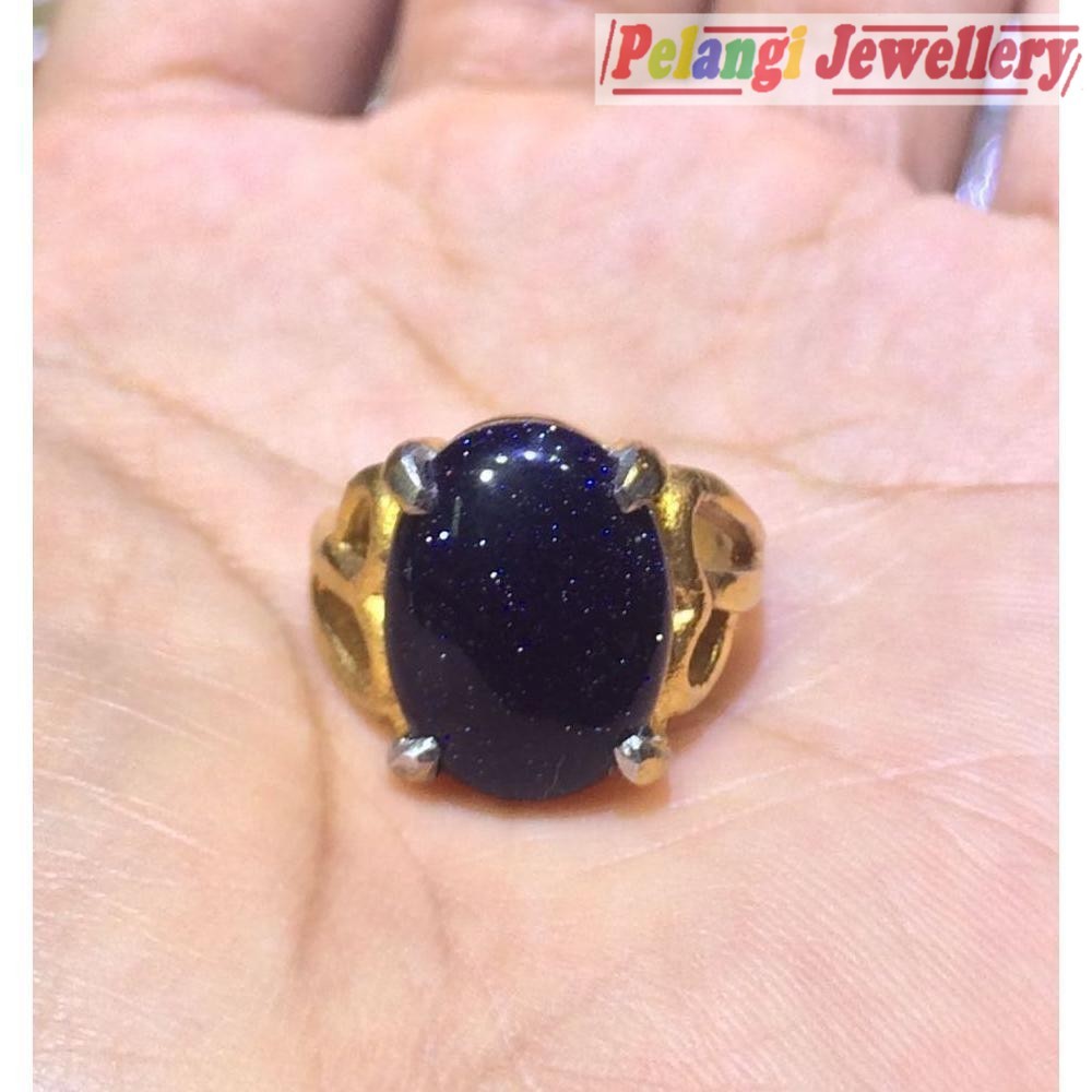 Cincin Titanium Wanita Batu Akik Pasir Intan Biru HQ