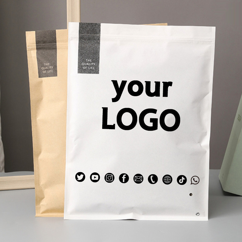 

50pcs eco-friendly kraft paper ziplock bags thickened shirt jacket packaging bags waterproof reusable custom logo