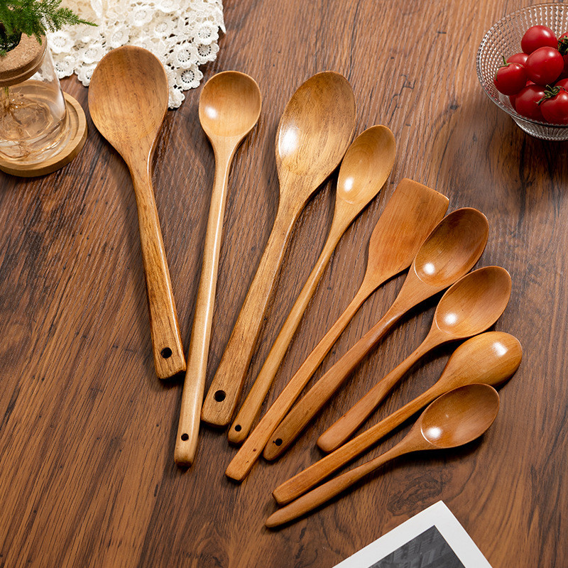 

1PC Household Small Wooden Spoon Coffee And Milk Tea Stirring Honey Natural Ellipse Ladle Kitchen Tableware