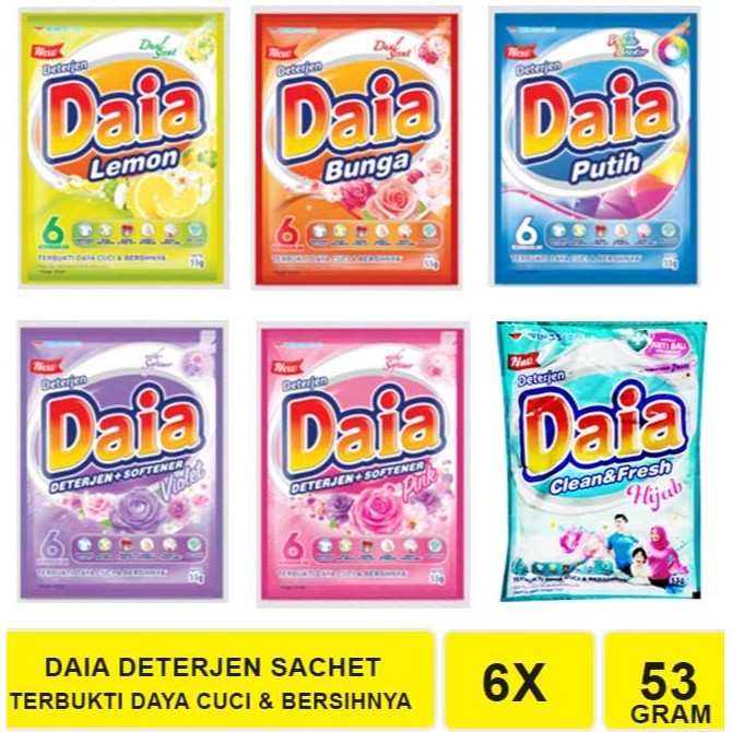 Daia Renceng Sabun Detergen Bubuk 53 Gram ( Isi 6 Sachet )