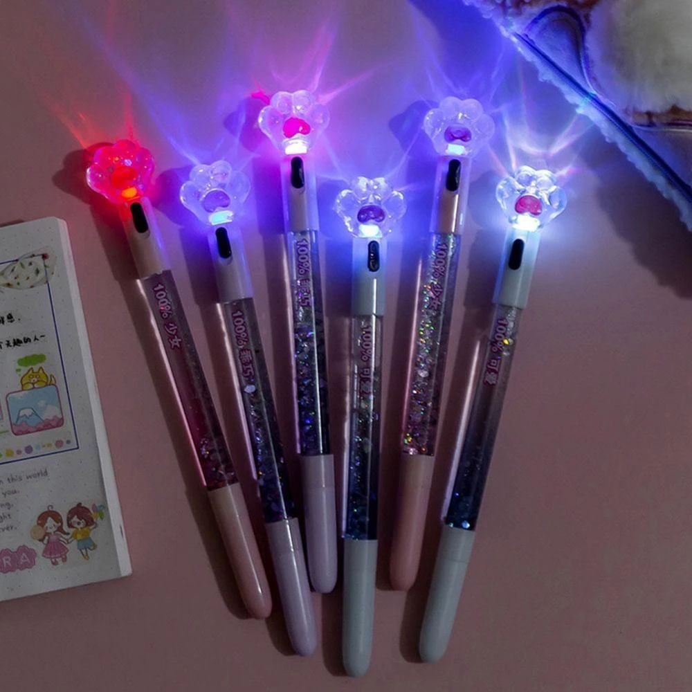 

1PC Light Gel Pen Cute Cat Paw Pen with Light Led Crystal Drift Sand Glitter Light School Supplies Writing Pens Stationery