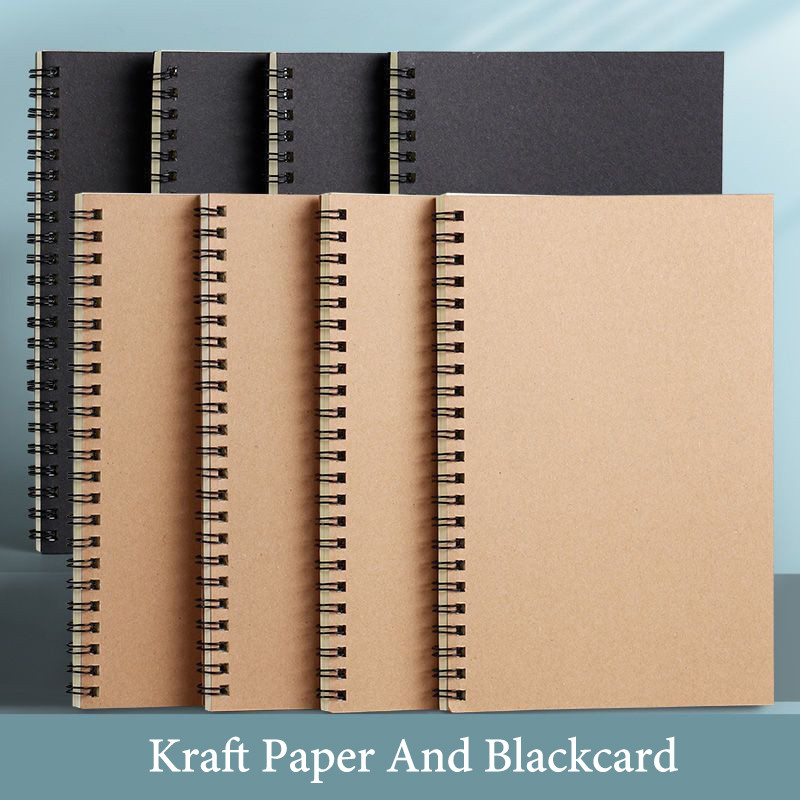 

A5/B5 Notebook,Kraft Paper Black Cover Coil Notepad,60 Sheets/Book,Grid Horizontal Line Inner Page,Office Study Stationery CS-99