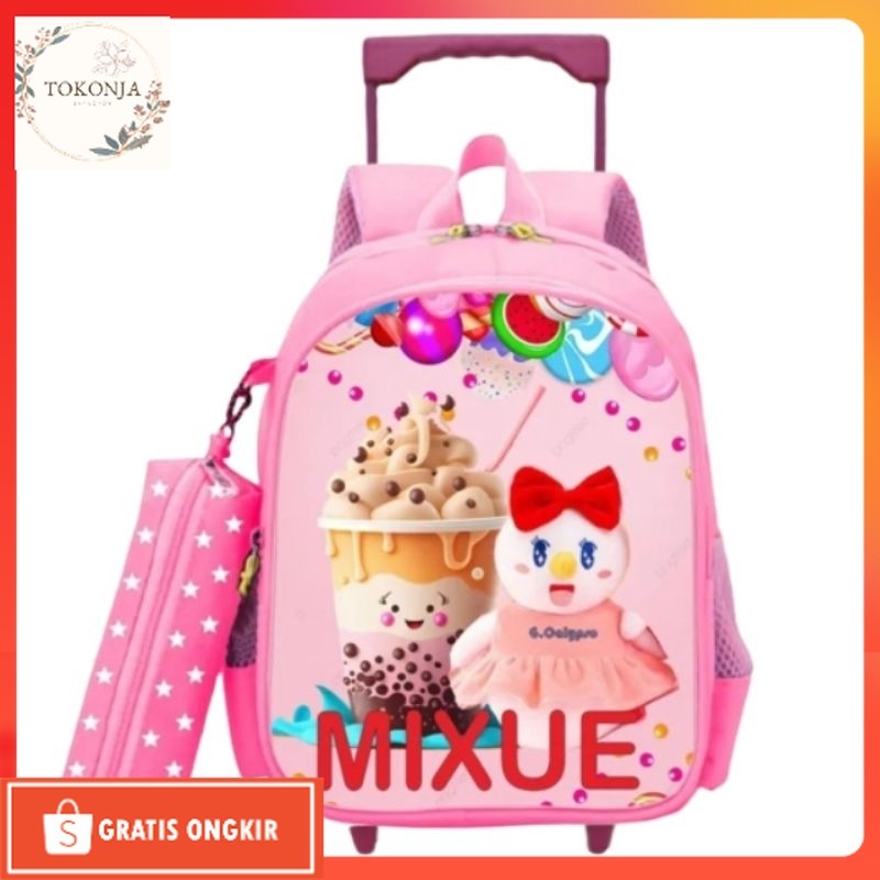 Tas Anak Lucu / Trolli MIXUE PREMIUM - Tas dorong mixue - tas roda anak perempuan motif mixue