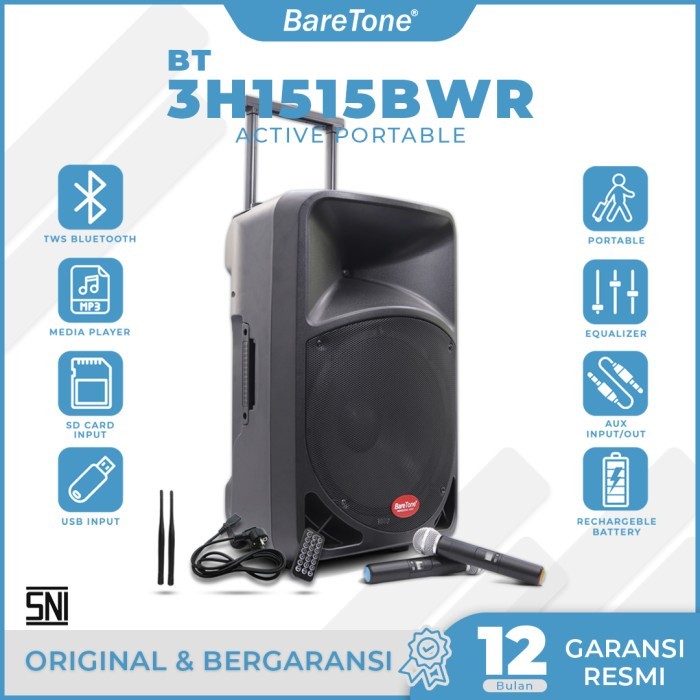 BIG PROMOTION Speaker Portable BareTone BT-3H1515BWR Type 15 Inch