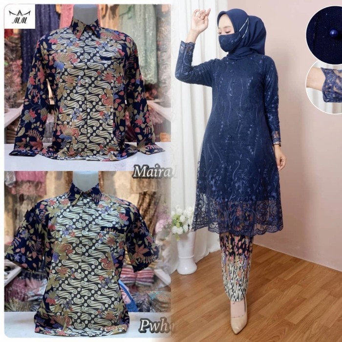 ✨TERLARIS✨ -Set Couple Kebaya Tunik Modern / Baju Couple Kondangan / Kebaya Brokat - Lilac, L