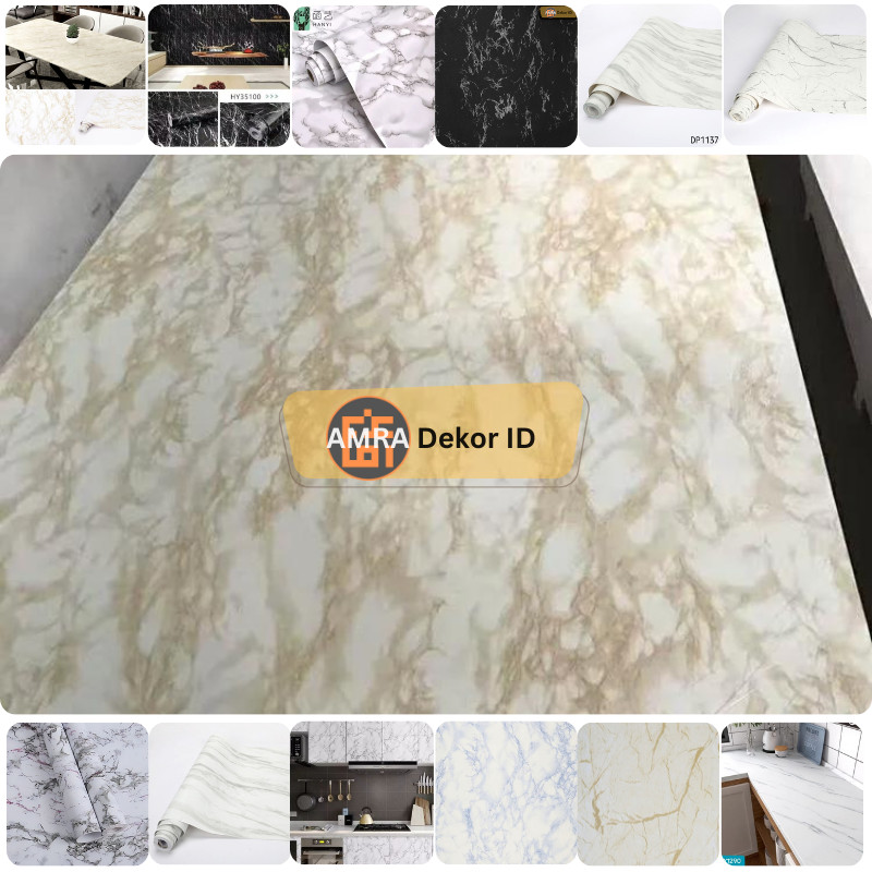 Wallpaper Dapur Marmer Putih Doff / Tidak Glossy Marble Statuario Marmer Hitam Krem Cream Gold Dindi