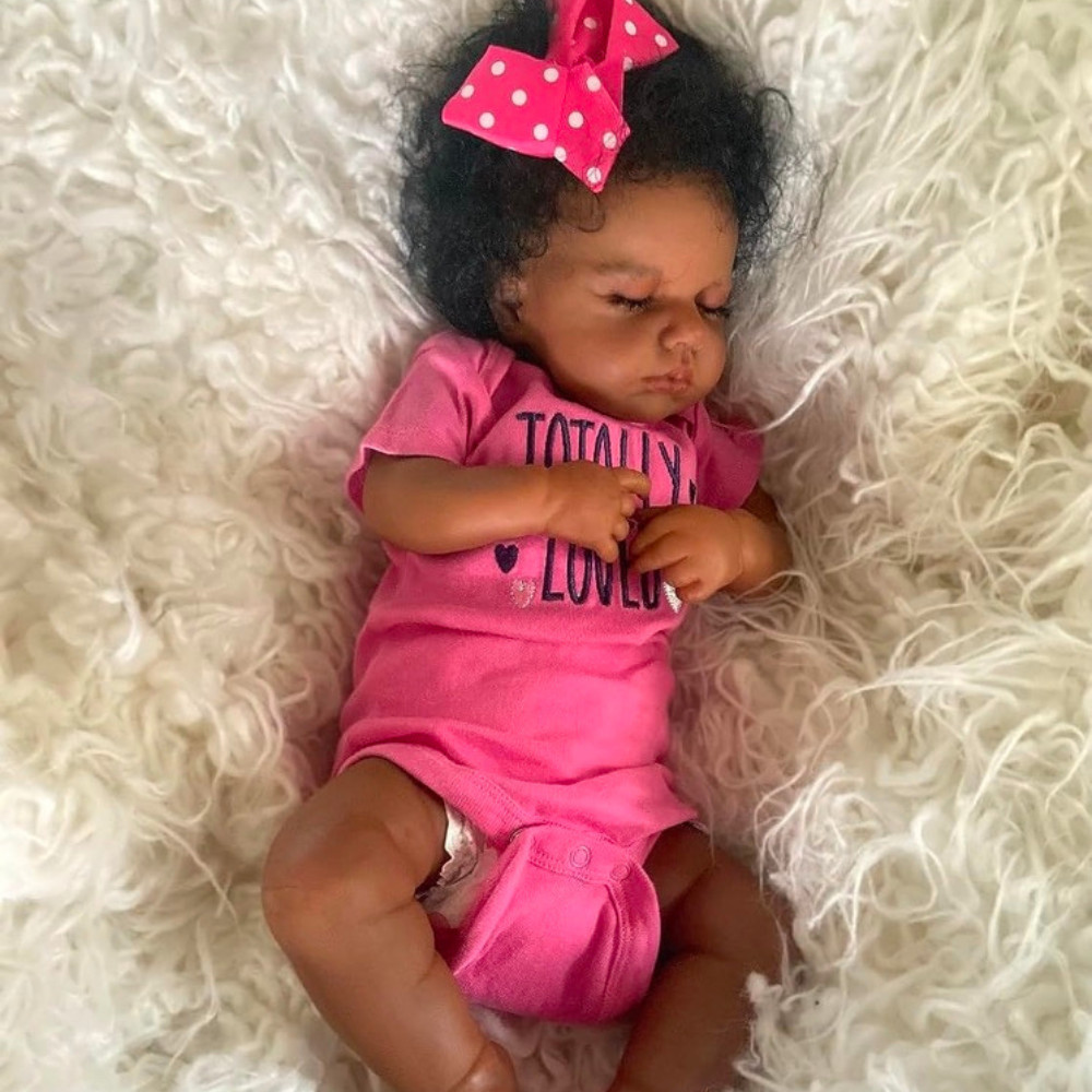

50 CM Finished Reborn Baby Doll LouLou Sleeping African American Girl Newborn Dark Skin Soft Hand-Rooted Hair Gift Toy