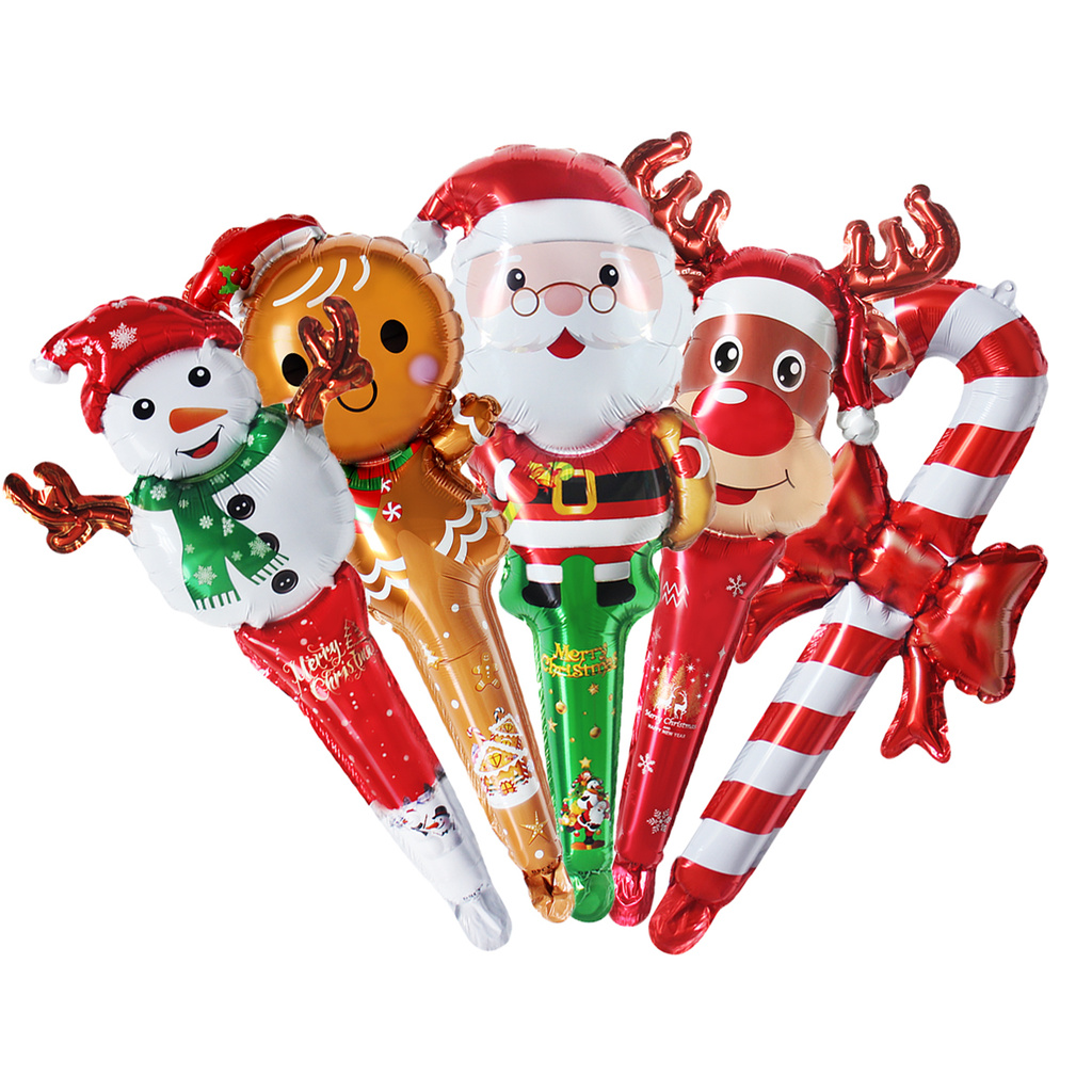 

5pcs 60cm Large Stick Air Balloons Santa Claus Snowman Elk Gingerbread Man Crutch Balloon Party Decorations