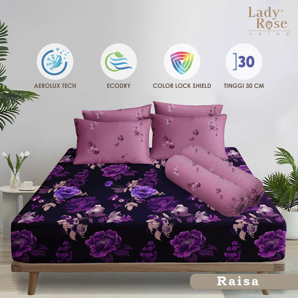 Sprei Lady Rose Prime 180x200 Seprei Tinggi 30 Cm King Size No 1 Sepre Set Motif Bunga Ungu RAISA