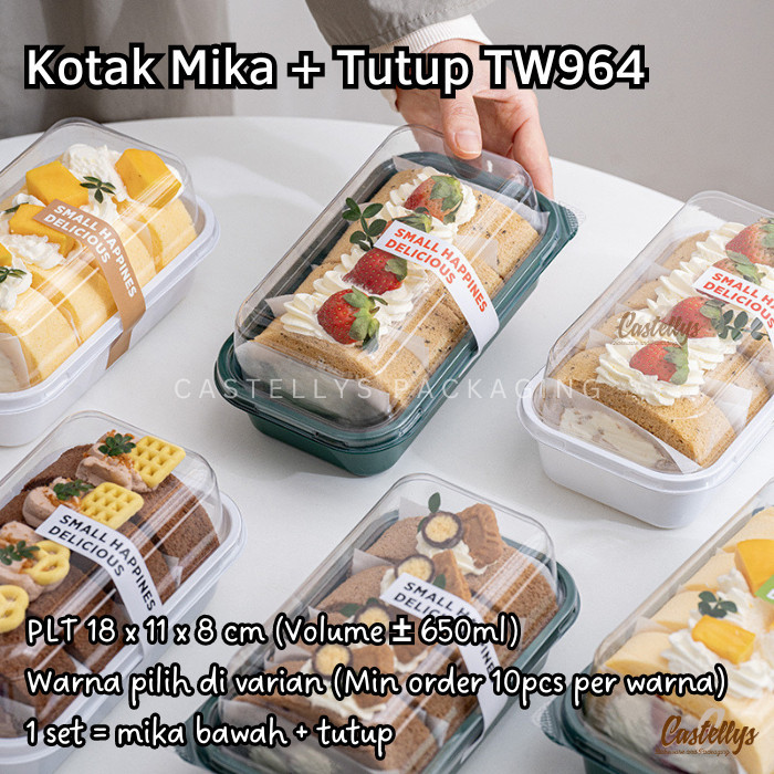 [10 PCS] TW964 Kotak Kue Mika Tutup Korean Dessert Box Tiramisu Roll Cake Roti Snack dll