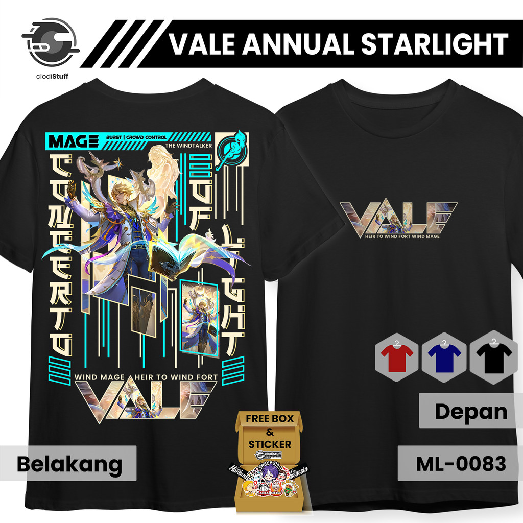 Kaos VALE ANNUAL STARLIGHT Mobile Legends Lengan Pendek Hitam Cotton Combed 24s Skin Hero ML MLBB