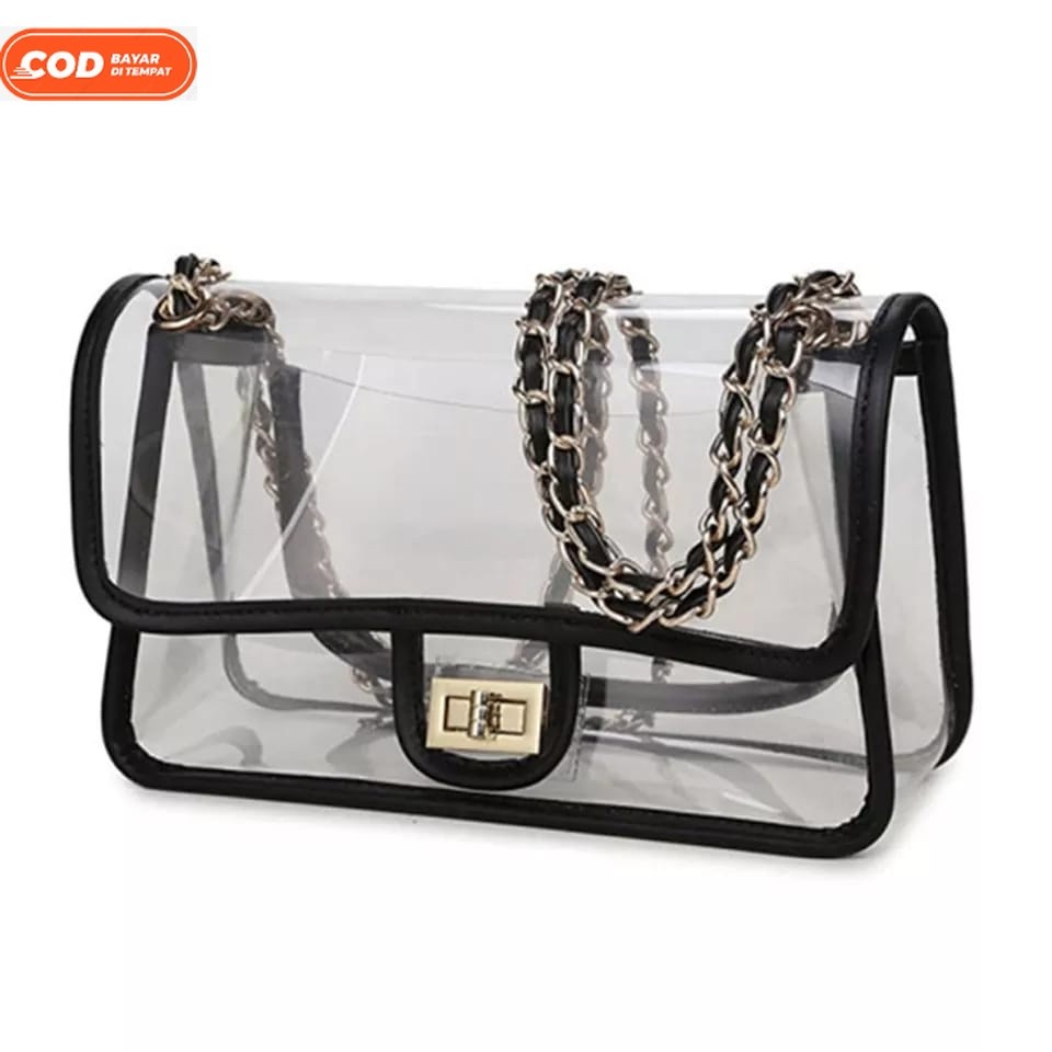 FLASH SALE 10.10 - TAS SELEMPANG TRANSPARAN MIKA PLASTIK - BEAUTY CUTE TRAVEL COSMETICS PVC WATERPRO