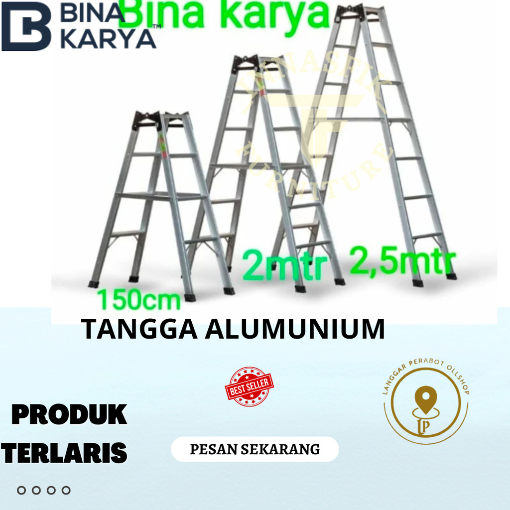 Tangga Lipat 2 Meter Alumunium / Tangga 2 Fungsi Kuat Kokoh