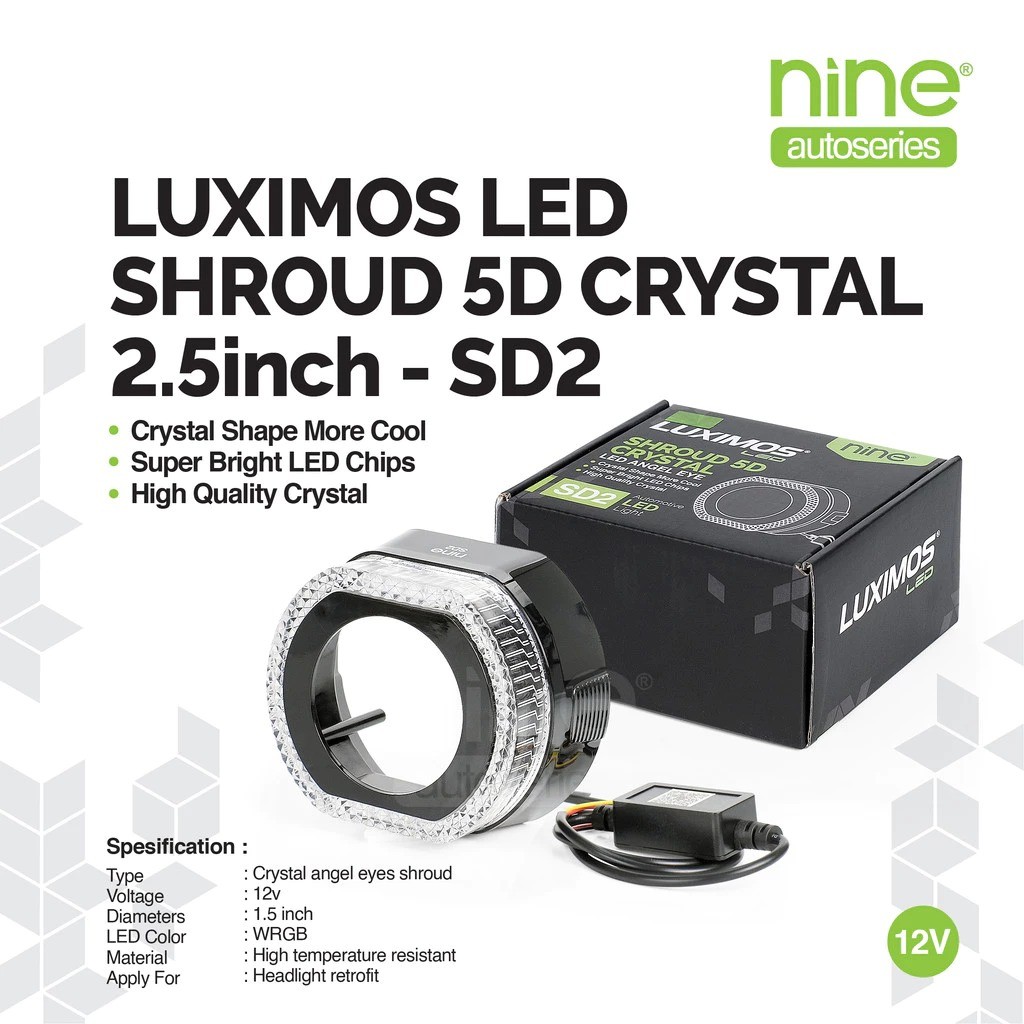 BMW SHROUD LAMPU RING BILED 2.5 INCH CRYSTAL ANGLE EYES 5D RGB NINE LUXIMOS SD2 -NINE AUTOSERIES