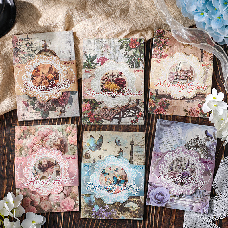 

50shetts/set Retro Material Paper Spring Hill Field Series Handbook DIY Decoration Base No Stickiness