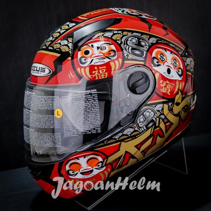 [[Promo]] ZEUS HELM ZS811 AL35 DARUMA | GLOSSY BLCK RED | ZS 811 +SMOKE VISOR - STANDAR, M