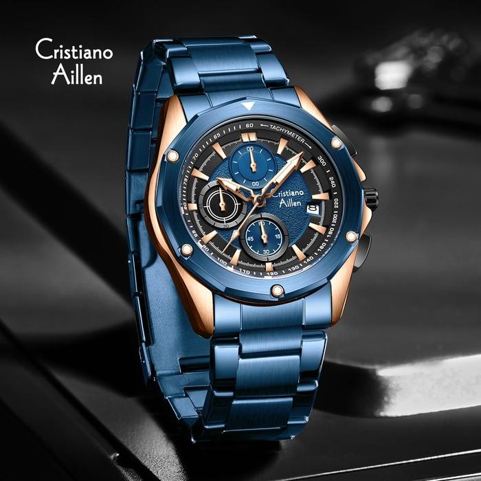 CristianoAillenJamTanganPriaAnalog8899RantaiStainlessSteelChronographKacaSapphireWaterResistant3ATMW