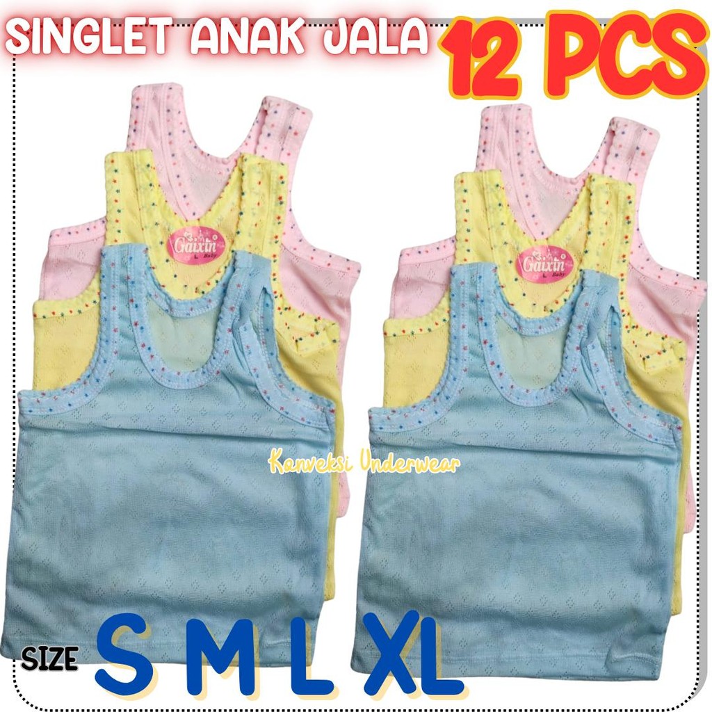 Selusin 12 PCS Singlet Anak Balita Murah Kaos Dalam Anak Bayi Motif Jala Bolong -