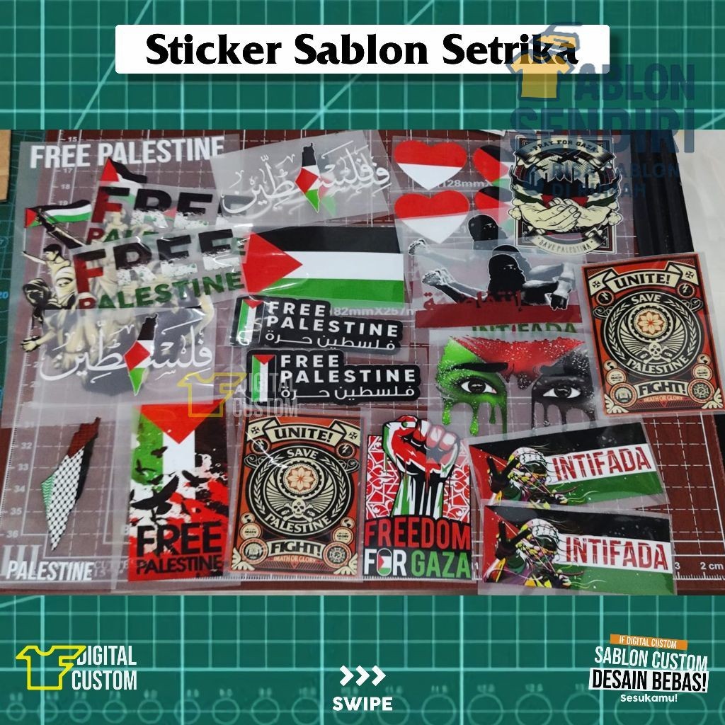 

Sticker Sablon Setrika DTF Kaos Gambar Logo Free Palestina Gaza Palestine DTF IF Digital Custom Satuan Siap Press