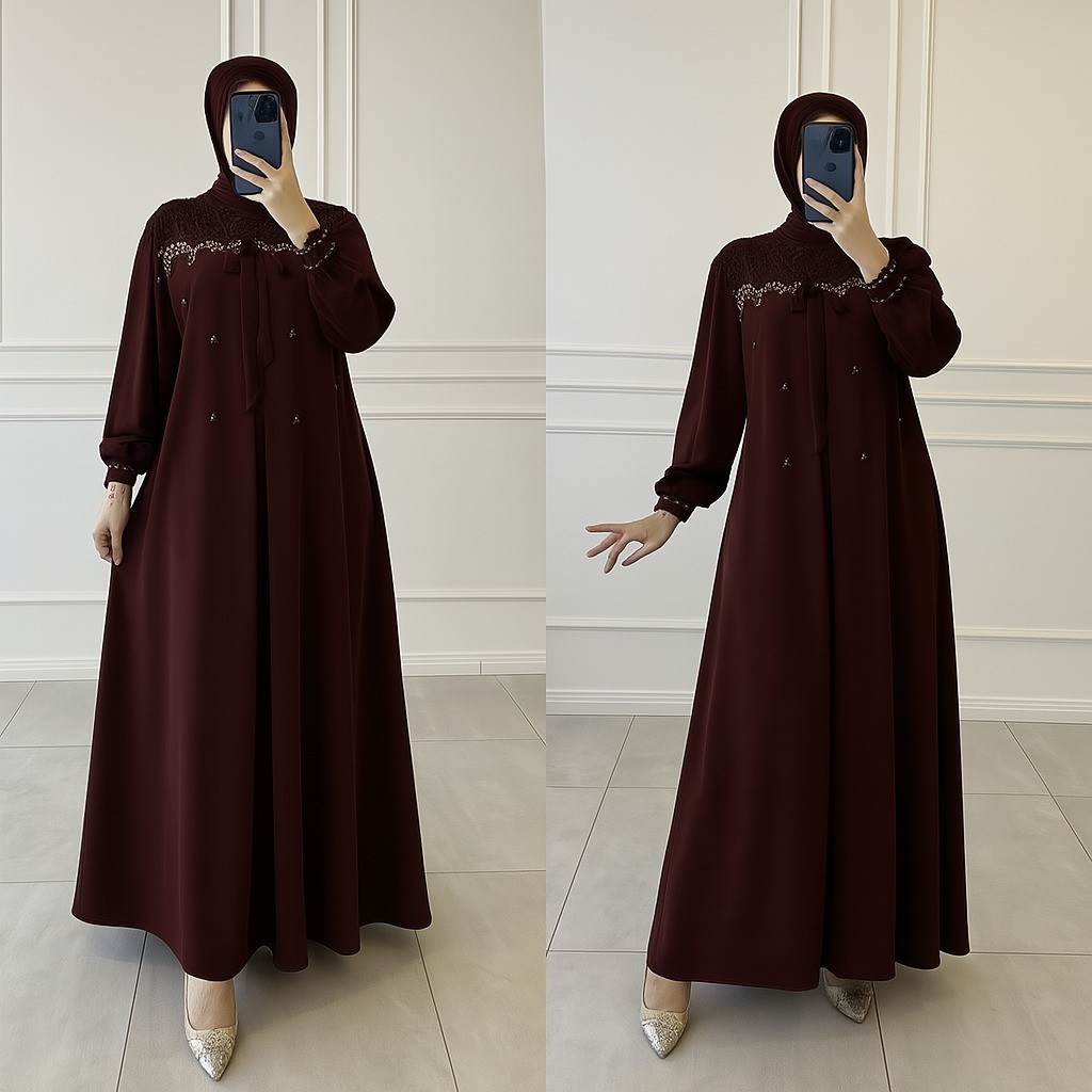Longdress Outfit Korea Gamis Wanita Elegan Gamos Mewah Terbaru 2025 Dress Lebaran Aesthetic 2026 Bj 
