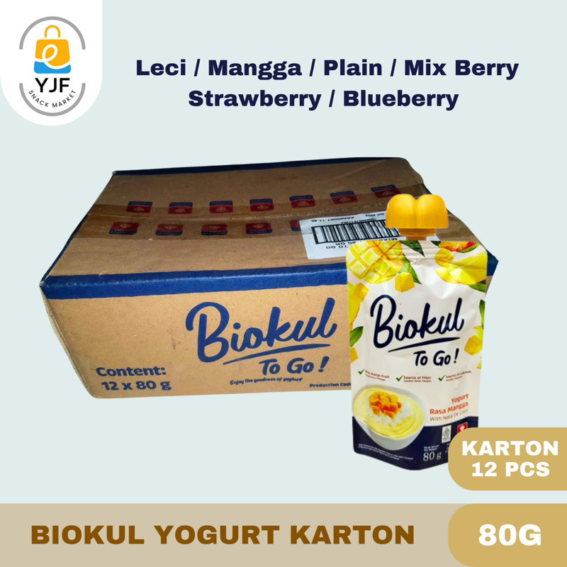 

Biokul Yoghurt To Go KARTON 12PCS X 80g / Yoghurt Pouch Rasa Mangga / Plain / Blueberry / Leci