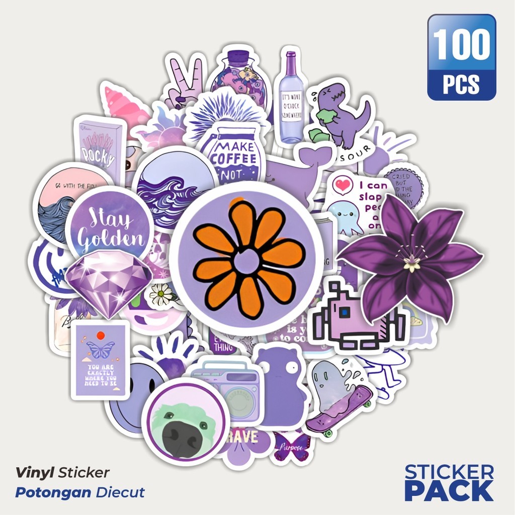 

MURAH 100 PCS Stiker Fresh Purple Series [Seri Ungu Segar] Waterproof Aesthetic- Untuk Laptop, Motor, dan Helm - Paper Stationery Pack