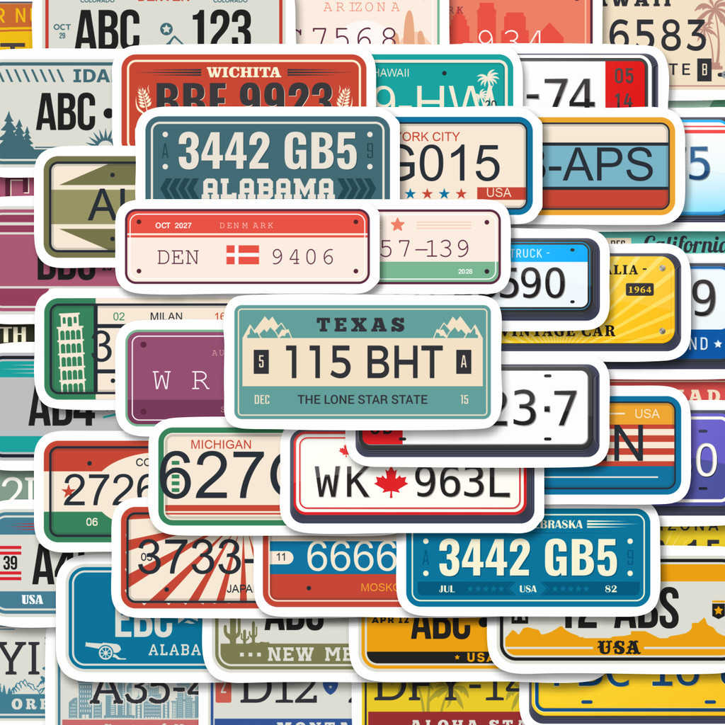 

100PCS Lucu Stiker Number Plate Vintage [Plat Nomor Antik] Stiker Aesthetic Stiker Anti Air Stikers Berperekat Waterproof sticker decal buat Motor Helm Buku Journal Koper Casing HP Laptop Botol Minum Hadiah anak