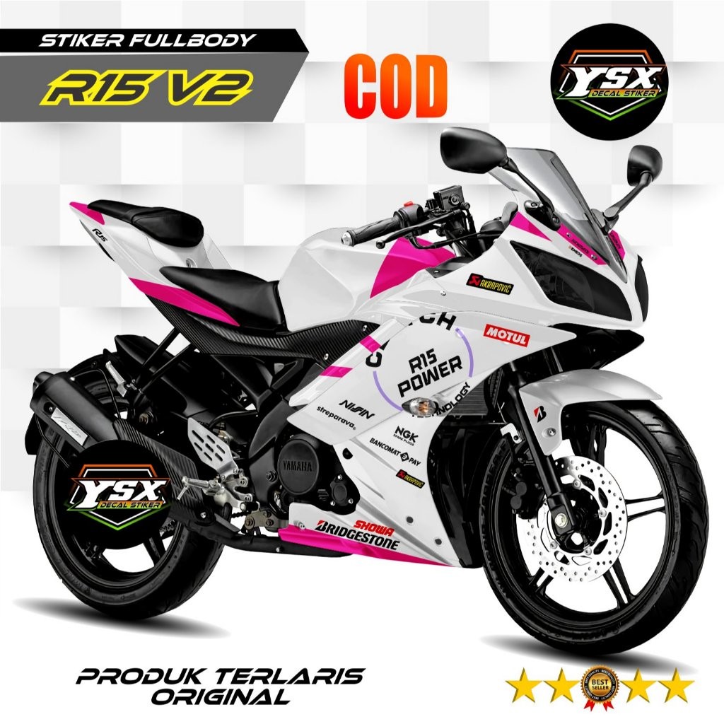Decal R15 V2 Stiker fullbody desain Power Putih