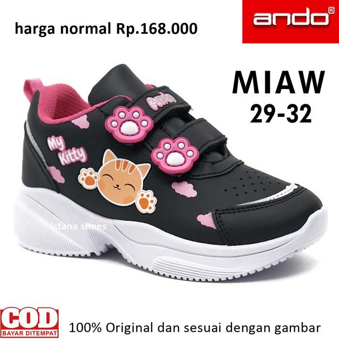 Terlaris  -Sepatu Sekolah Anak Perempuan PAUD TK SD Usia 3 4 5 6 7 Tahun ANDO MIAW Hitam Pink Snekae