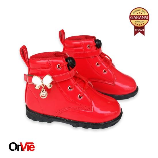 Terlaris  -Sepatu Boots Anak Perempuan Manik Kupu-Kupu Kecil | Sepatu Boots Anak tinggi Glossy - HIT