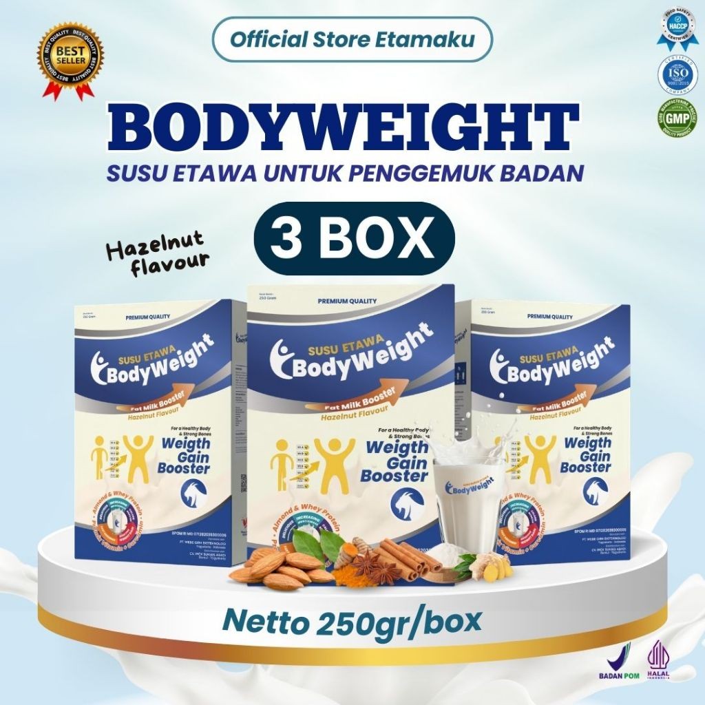 

BODYWEIGHT Susu Etawa Penggemuk Badan dengan Whey Protein Untuk Menambah Nafsu Makan dan Masa Otot Paket 3 Box