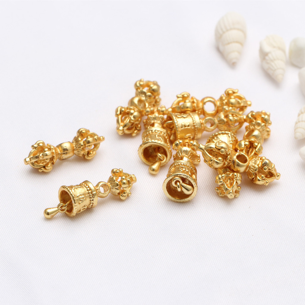 (10 harga) Bahan perhiasan DIY emas 18K kuno, bel alu ajaib, alu vajra, gelang manik-manik Buddha, g