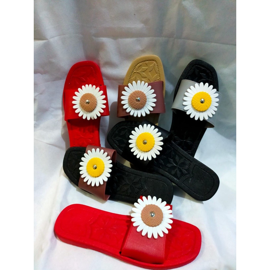 (CUCI GUDANG) SANDAL WANITA SLOP JELLY - SENDAL SLOP KARET BUNGA MATAHARI.