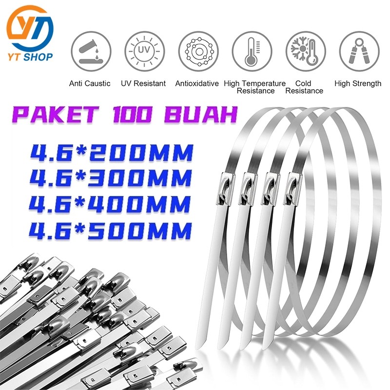 

(100 Pcs ) Kabel Ties Stainless Tali Besi Anti Karat 304 / Cable Ties ikat besi Kabel Tis Steel Metal Tie lock / Klem Pengikat Pipa Knalpot