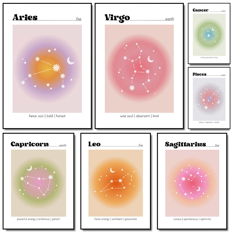 

Constellation Aries Virgo Aquarius Gradient Posters Prints Canvas Painting Wall Art Picture Living Room Home Decor