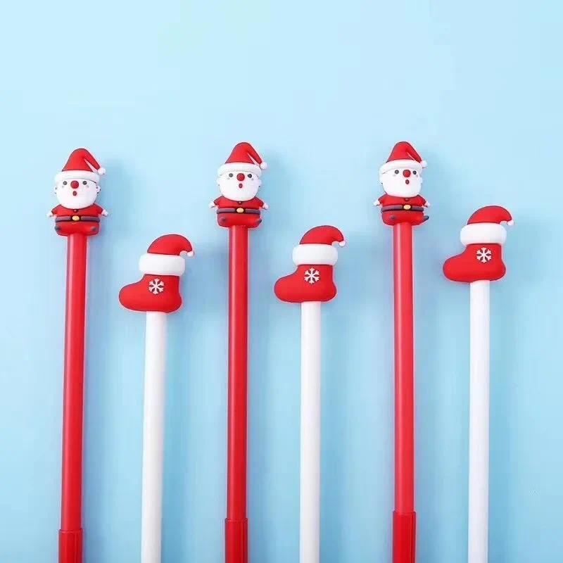 

36PCS Cartoon Santa Claus Silicone Cute Cap Signature Pen Kawaii School Supplies Stationery Gel Pens
