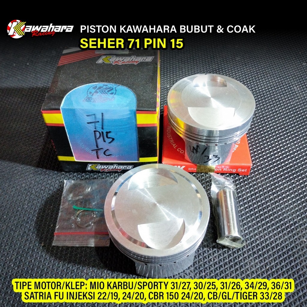 PISTON SEHER KAWAHARA 71 PEN PIN 15 PLUS BUBUT DAN COAK KLEP - PISTON CUSTOM KOMPRESI TINGGI BISA RE