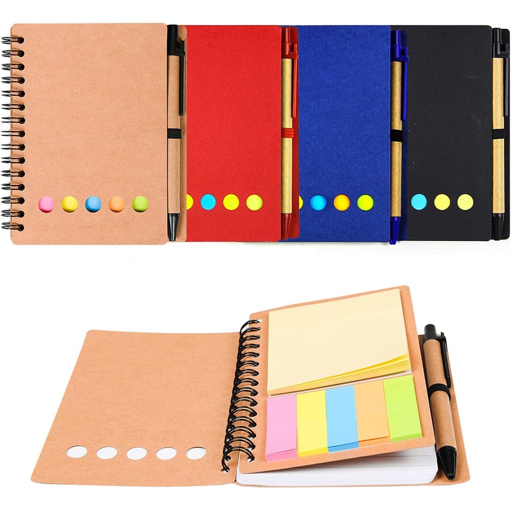 

Kisdo Lined Spiral Notebook Kraft Paper Cover Notepad with Pen In Holder, Sticky Notes and Page Marker, Business Small Notebook