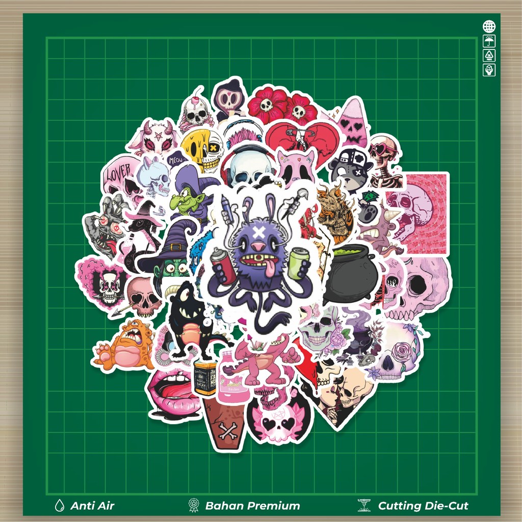 

HOT 50 PCS STIKER Stiker Skull [Tengkorak] 2 Stiker Fashion Cars Decal Dingin Kartu Album Custom Vinyl Anti Air- Sticker Aesthetic Buku Journal Koper Casing HP Tablet Laptop Helm Motor Botol Minum