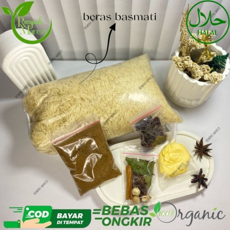 

paket nasi BRIYANI+beras basmati/India 1kg komplit dng rempah campur,mentega dan kismis