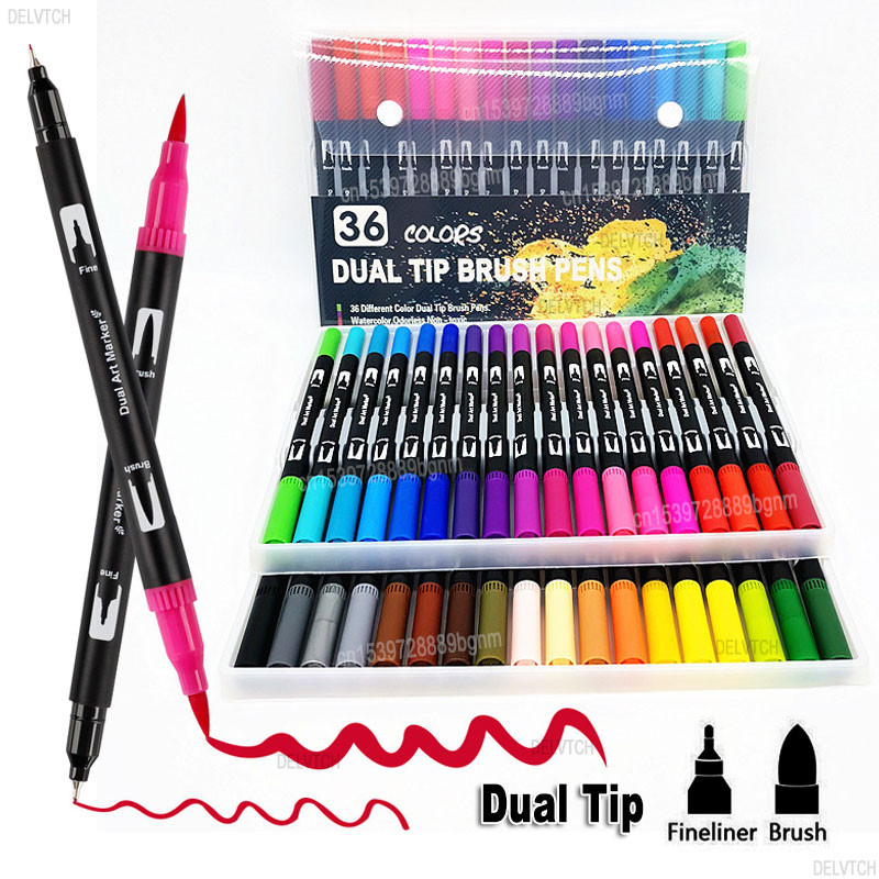

12/24/36/48 Color Dual Tip Watercolor Brush Pen Art Marker Fineliner Set For Manga Comics Sketch Calligraphy Drawing Painting