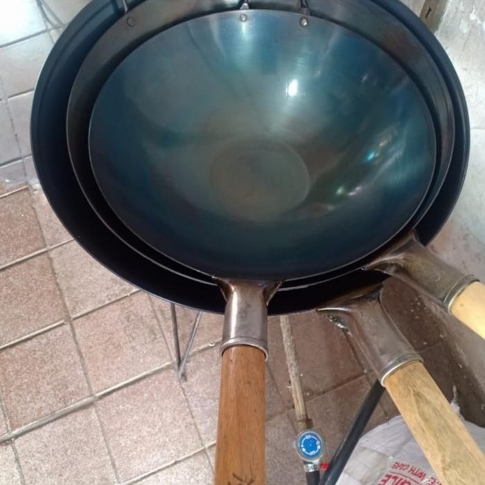 KUALI GAGANG KAYU 40CM WAJAN BAJA SEASONING SIAP PAKAI