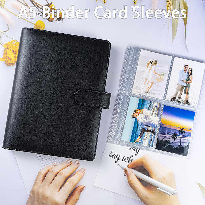 

A5 Notebook Photocard Binder with 4 Pockets Sleeves, 6 Ring PU Leather Binder Loose Leaf Personal Organizer Photo Binder Book