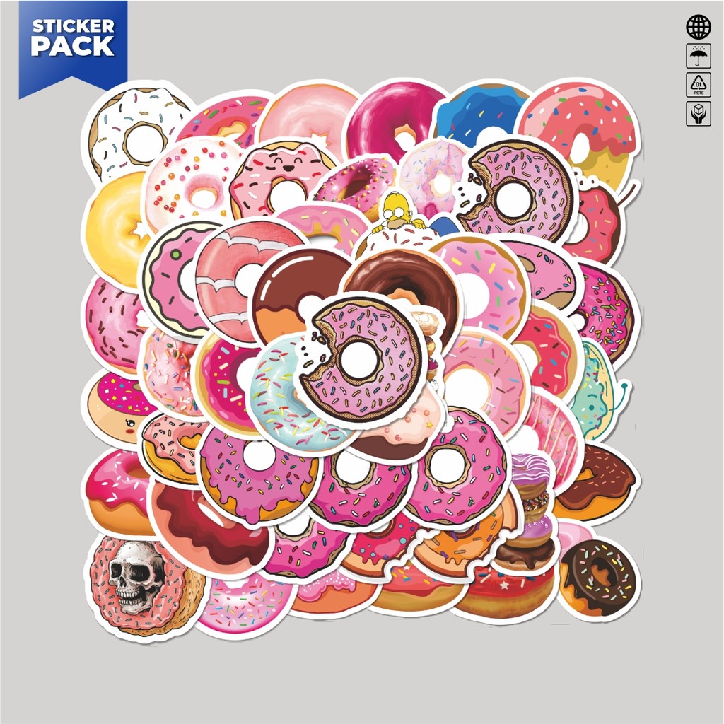 

[100PCS]Stiker Pack Stiker Delicious Doughnut [Donat Lezat] Aesthetic Vinyl Anti Air Dekorasi Sticker Laptop Buku Journal Koper Helm Casing HP Gitar Helm Skateboard