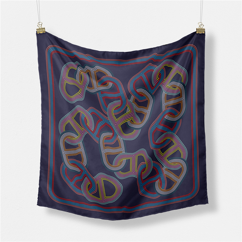 

POBING Twill Silk Scarf Woman Chain Print Square Scarves Wraps Bandana Small Hijab Foulards Lady Tie Headband Neckerchief 53CM