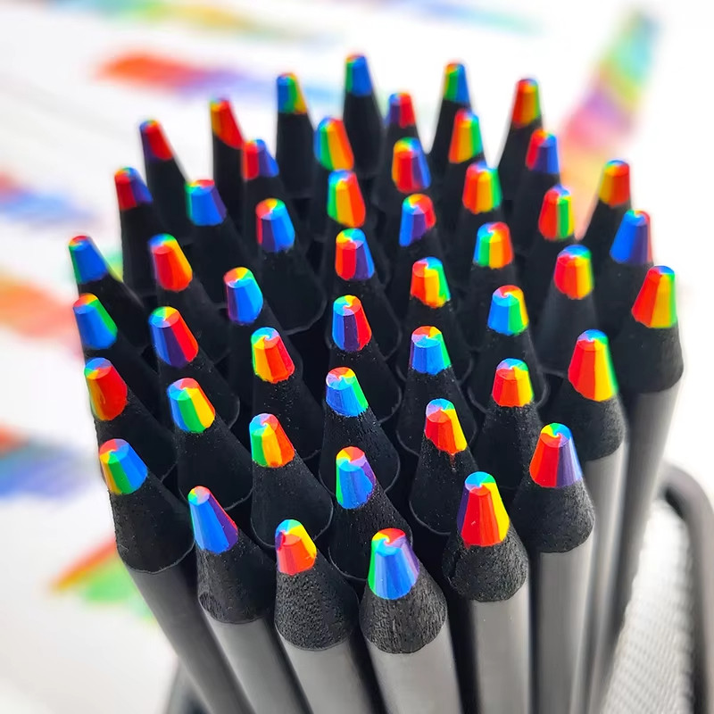 

10pcs Rainbow Pencils, Colored Pencil for Kids & Adults, 7 Colors Multicolored Pen for Art Supplies Drawing, Coloring, Sketching
