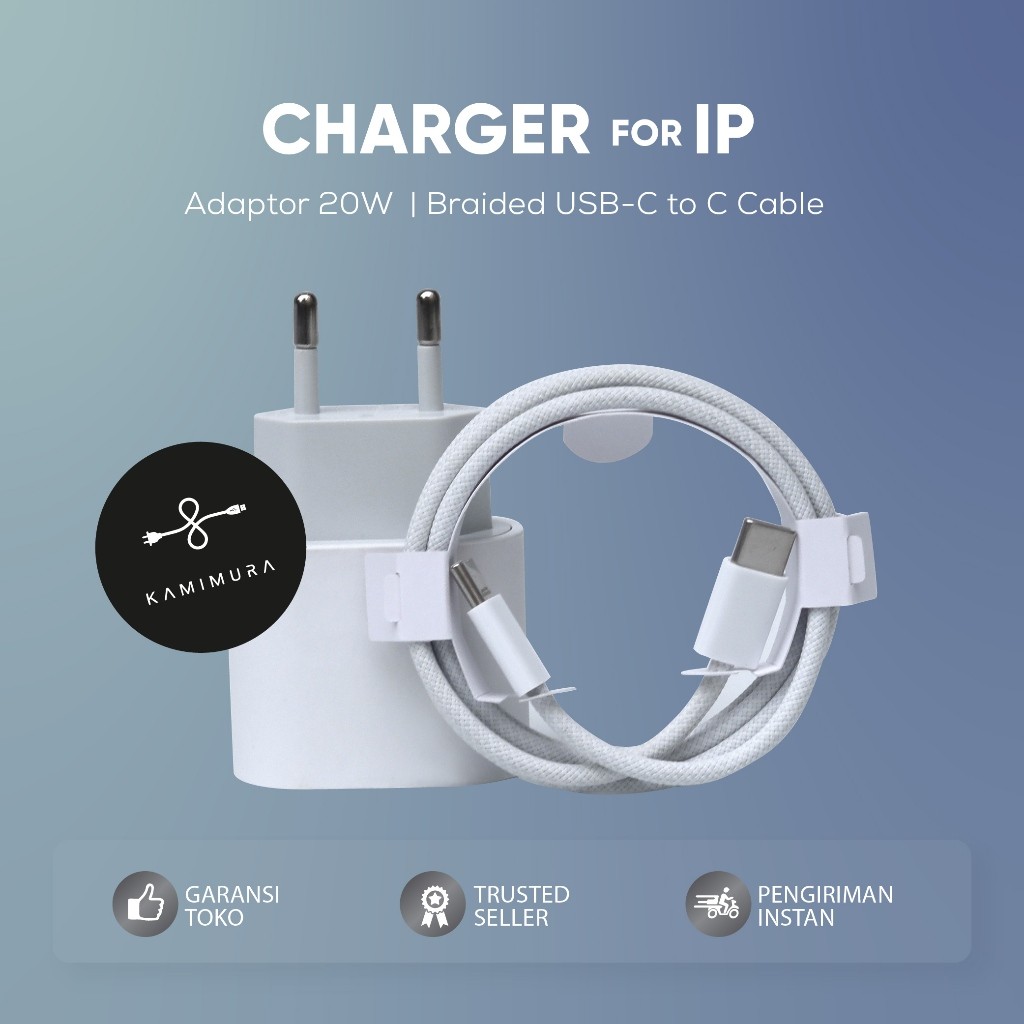 

CHARGER FOR IPH 15 - USB-C TO C CABLE BRAIDED + ADAPTOR 20W - FAST CHARGING KABEL DATA