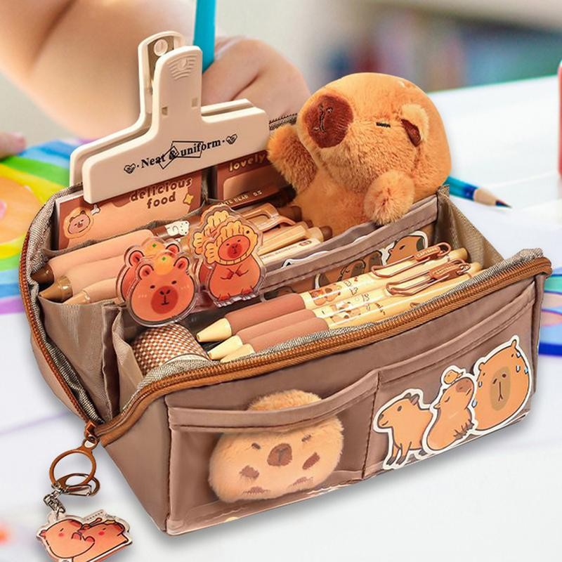 

cute Capybara Pen Box Holder Pencil Bag For School Students With Large Capacity Multi-functional Pen Case Stationery Holder Bag